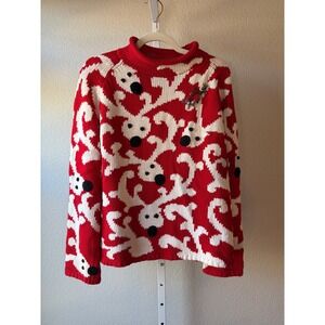 Michael Simon Vintage 1997 Reindeer Pom Pom Holiday Sweater Red White Large‎